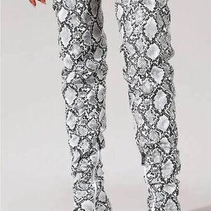 Steve Madden Black and White Snake Print Heeled Boots